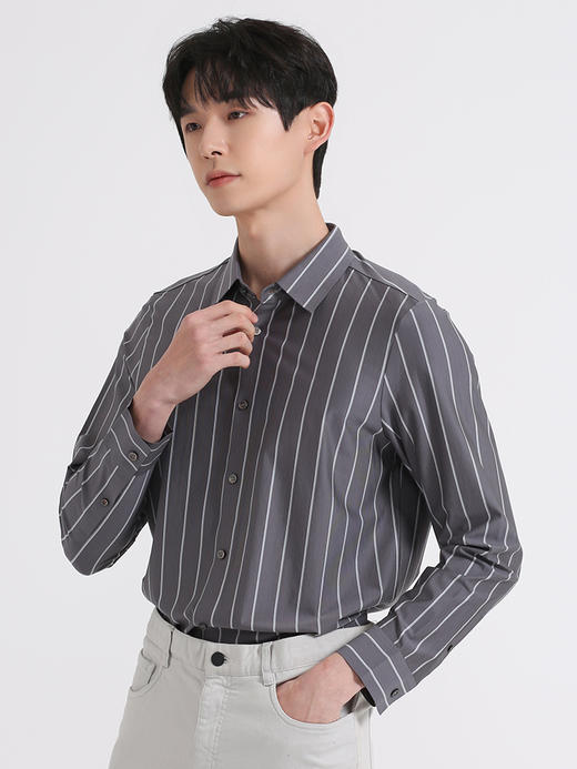 callisto灰色棉混纺条纹长袖衬衫 SSTSL191C 商品图0