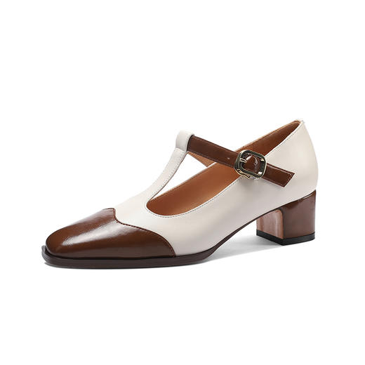 春秋新款，真皮拼色粗跟浅口单鞋DZM-AA2332 商品图12