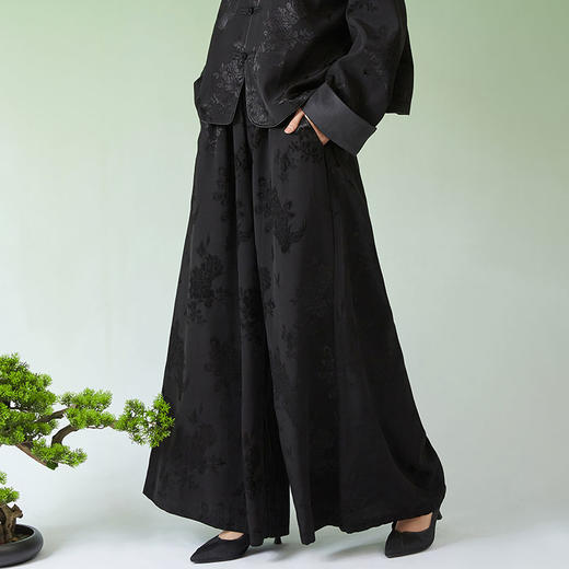 春夏女装新款人丝提花中式宽松休闲阔腿裤N210778 商品图1