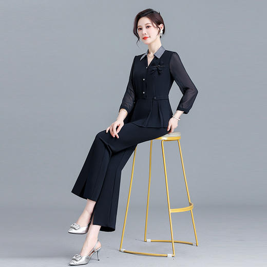 POLO领九分袖修身时尚小衫休闲气质微喇裤两件套QYM-AH-23A1654-L 商品图2