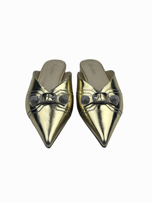 SAFICOO 时尚休闲 尖头平底 水钻一脚蹬真皮半拖 商品图1