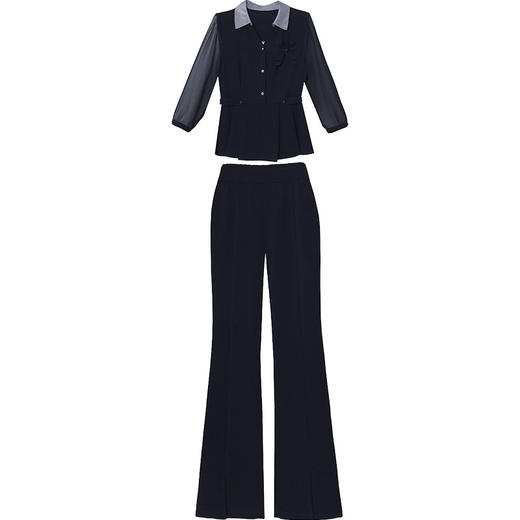 POLO领九分袖修身时尚小衫休闲气质微喇裤两件套QYM-AH-23A1654-L 商品图4