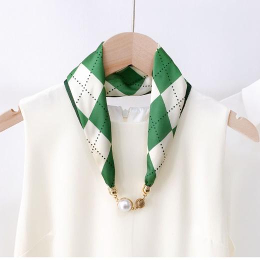 白色蝴蝶珍珠磁扣装饰项链长条丝巾女春夏秋领巾百搭围巾懒人围脖 商品图5