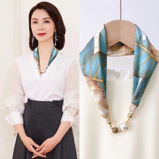 白色蝴蝶珍珠磁扣装饰项链长条丝巾女春夏秋领巾百搭围巾懒人围脖 商品图1