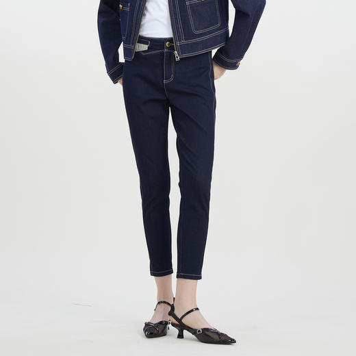 谜底紧身牛仔裤女2023夏季新款简约时尚百搭铅笔裤九分232MK0656 商品图0