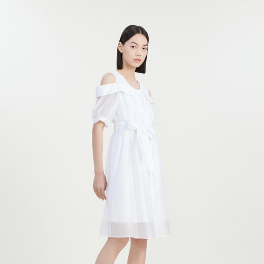 谜底露肩连衣裙2023夏新款时尚圆领收腰拼接中长裙短袖232ML0662 商品图1