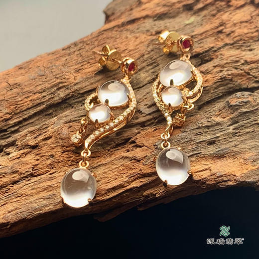 派瑞翡翠 18k金翡翠耳饰 冰种 无色 商品图1