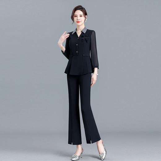 POLO领九分袖修身时尚小衫休闲气质微喇裤两件套QYM-AH-23A1654-L 商品图0