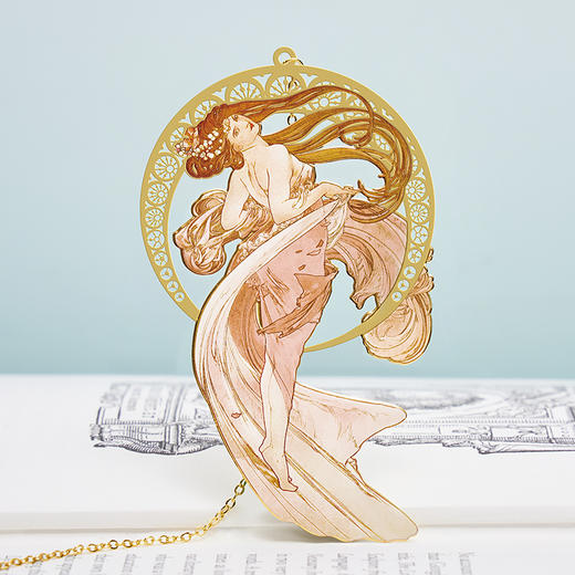 MUCHA穆夏【四艺—舞】经典插画艺术金属链饰书签 20世纪时尚先锋新艺术运动 唯美大师名画复古优雅文艺礼品黄铜【中商文创】 商品图2