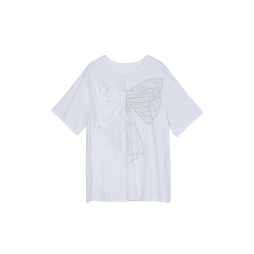 谜底中长款绣花T恤女2023夏季新款时尚拼接宽松上衣短袖232MT0713 商品图4