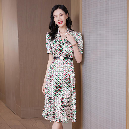 ASE-23002重磅弹力缎真丝连衣裙女夏新款西装领高腰显瘦气质桑蚕丝裙 商品图1