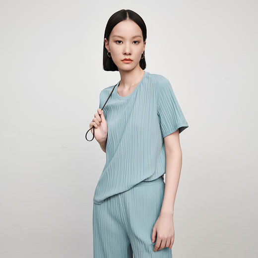 三宅褶皱套装女2023夏季新款短袖上衣休闲垂感显瘦阔腿裤两件套 商品图2