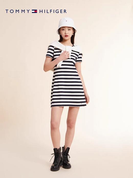 TOMMY HILFIGER   23新款春夏女装时尚通勤蓝白条纹拉链短袖连衣裙 商品图0