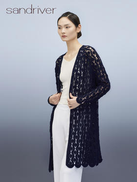 长款钩花羊绒开衫 SJS95W007W