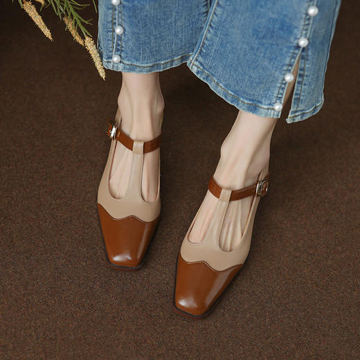 春秋新款，真皮拼色粗跟浅口单鞋DZM-AA2332 商品图8