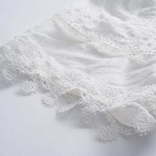 谜底方领连衣裙2023夏款小清新白色裙子收腰中长裙短袖232ML0699 商品图3