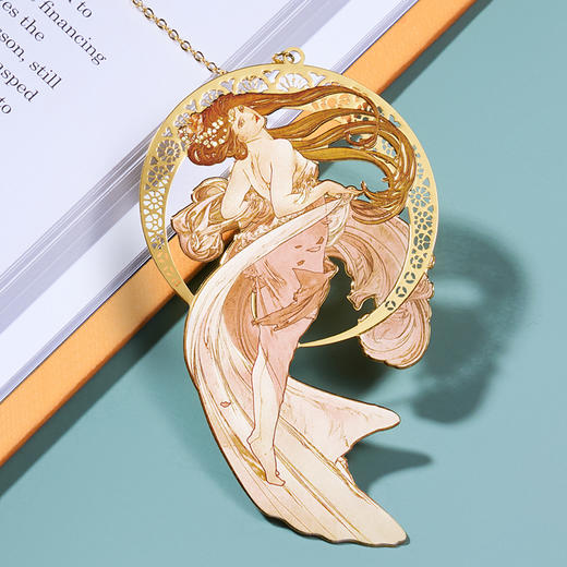 MUCHA穆夏【四艺—舞】经典插画艺术金属链饰书签 20世纪时尚先锋新艺术运动 唯美大师名画复古优雅文艺礼品黄铜【中商文创】 商品图1