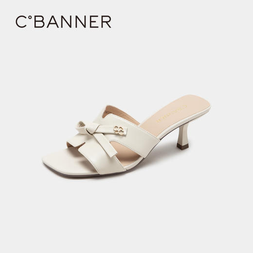 千百度女鞋夏季凉拖鞋百搭羊皮细跟拖高跟鞋踩屎感外穿 A23367373 商品图0