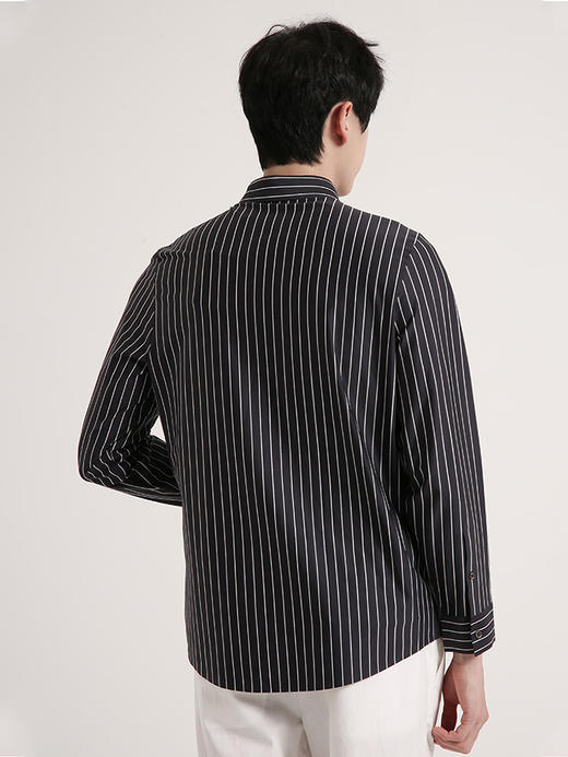 callisto黑色棉混纺条纹长袖衬衫 SSTSL191C 商品图1