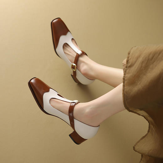 春秋新款，真皮拼色粗跟浅口单鞋DZM-AA2332 商品图4