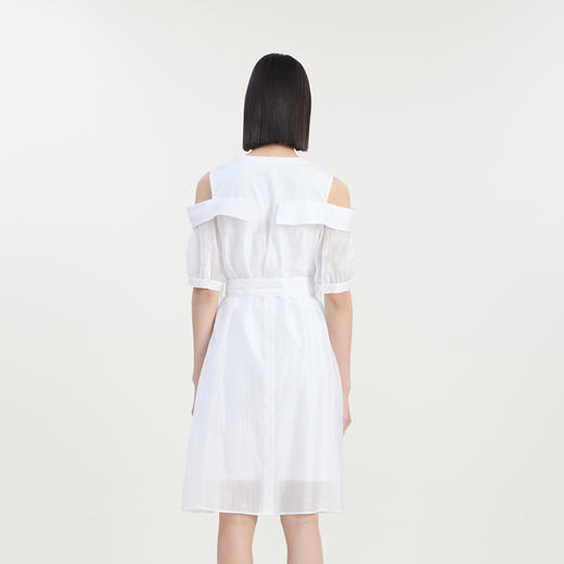 谜底露肩连衣裙2023夏新款时尚圆领收腰拼接中长裙短袖232ML0662 商品图2