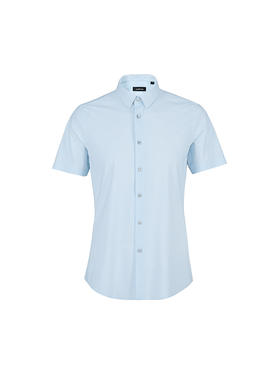 callisto浅蓝混纺牙签纹短袖衬衫 SSSTS051C