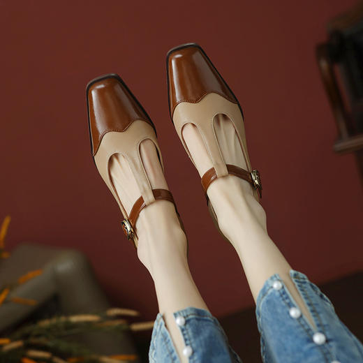 春秋新款，真皮拼色粗跟浅口单鞋DZM-AA2332 商品图11