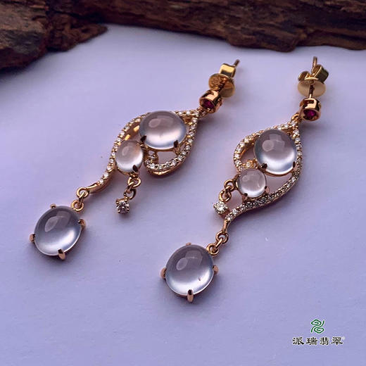 派瑞翡翠 18k金翡翠耳饰 冰种 无色 商品图5