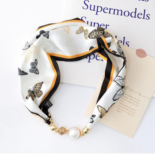 白色蝴蝶珍珠磁扣装饰项链长条丝巾女春夏秋领巾百搭围巾懒人围脖 商品图6