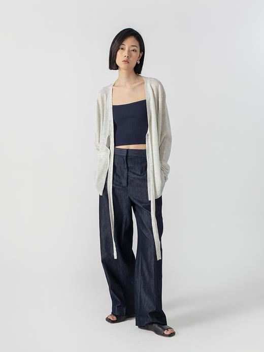 322工房重塑经典亚麻羊绒系带开衫2023春夏款长袖针织外套女B038 商品图2