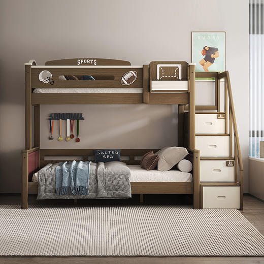 喜梦宝双层床上下铺双层床儿童全实木高低子母床小户型橄榄球系列 商品图0