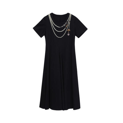 谜底圆领印花连衣裙2023夏季新款复古修身短袖长款裙子232ML0563 商品图4