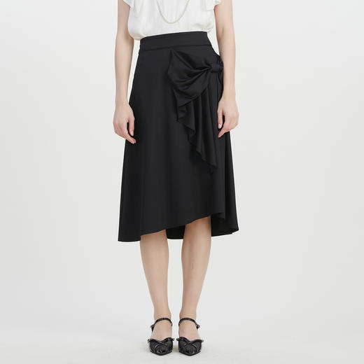 谜底A字型中长裙2023夏季新款气质通勤蝴蝶结纯色半身裙232MB0680 商品图0