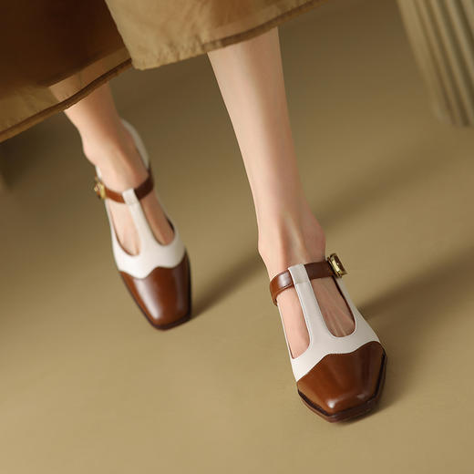 春秋新款，真皮拼色粗跟浅口单鞋DZM-AA2332 商品图2