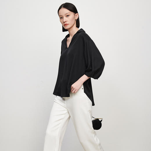 IN AND ON夏季新款莱赛尔凉感小翻领宽松气质休闲纯色衬衫女 商品图1