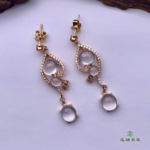 派瑞翡翠 18k金翡翠耳饰 冰种 无色 商品图2