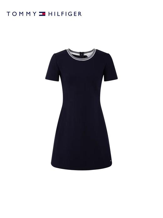 TOMMY HILFIGER 23新款春夏女装简约气质拼色圆领收腰显瘦A字连衣裙 商品图4