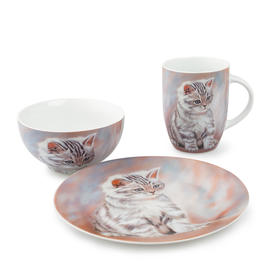 【Könitz酷尼子】陶瓷杯杯碟饭碗 虎纹小猫餐具3件套