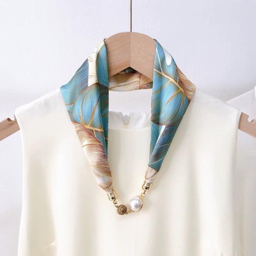 白色蝴蝶珍珠磁扣装饰项链长条丝巾女春夏秋领巾百搭围巾懒人围脖 商品图3