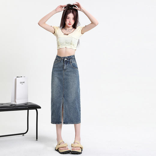 高腰牛仔A字半身裙 棉质牛仔裙【233-18】 商品图11