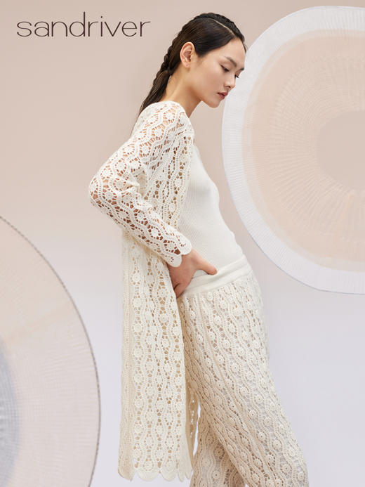 长款钩花羊绒开衫 SJS95W007W 商品图4