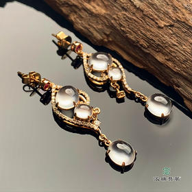 派瑞翡翠 18k金翡翠耳饰 冰种 无色