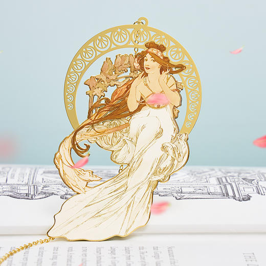 MUCHA穆夏【四艺—音】经典插画艺术金属链饰书签 20世纪时尚先锋新艺术运动 唯美大师名画复古优雅文艺礼品黄铜【中商文创】 商品图1