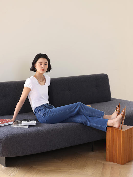 HeyDress法式花边T恤女夏季U领修身显瘦半袖泡泡袖别致短袖上衣 商品图0