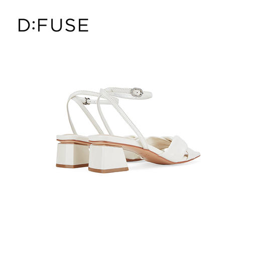 DFuse迪芙斯夏季新款羊皮方头褶皱扭结粗跟凉鞋女DF32115337 商品图6