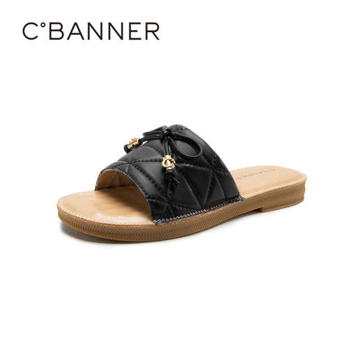 千百度女鞋夏季凉拖鞋法式平底真皮拖鞋踩屎感外穿休闲 A23370832 商品图1