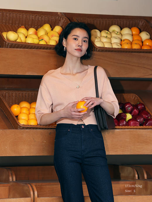 HeyDress法式针织开衫女春夏V领宽松收腰防晒衫中袖短款百搭上衣 商品图2