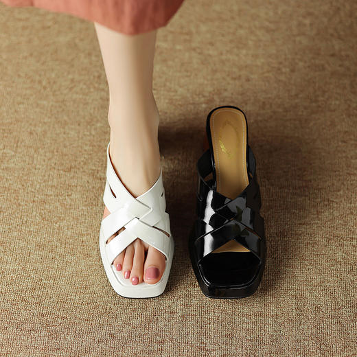 优雅气质，纯色牛漆皮凉拖DP-9552 商品图1