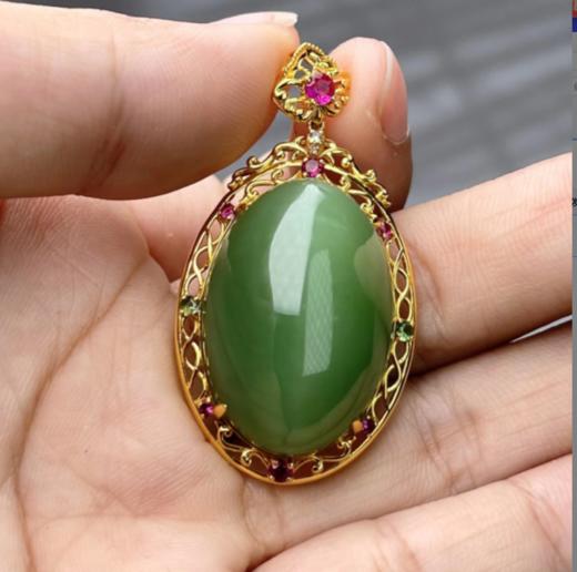 18K碧玉吊坠-苹果绿猫眼 商品图0