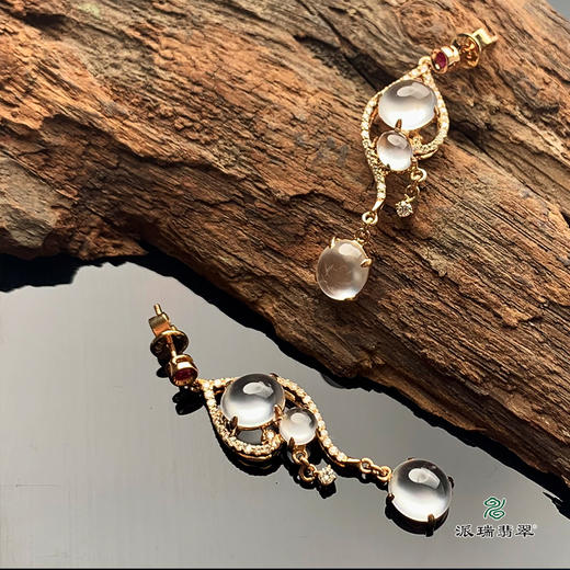 派瑞翡翠 18k金翡翠耳饰 冰种 无色 商品图4